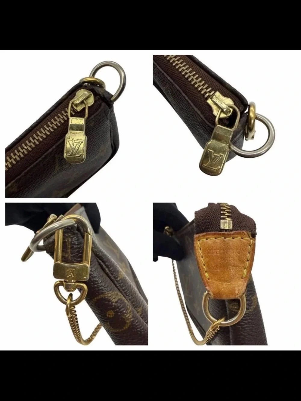 Louis Vuitton Monogram Mini Pochette in Brown with Gold Chain Strap